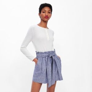 Zara Blue Linen Paperbag Shorts